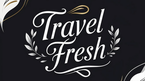Travel Fresh logo with decorative elements on a black background